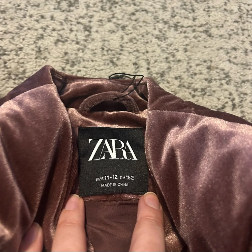 Zara Mauve Velvet Snap Button Puffer Jacket Size 11-12 Kids
